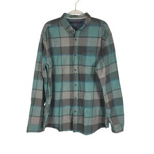 Stoic Men's Green/Gray Plaid‎ Button Down Long Sleeve Shirt Size XXL